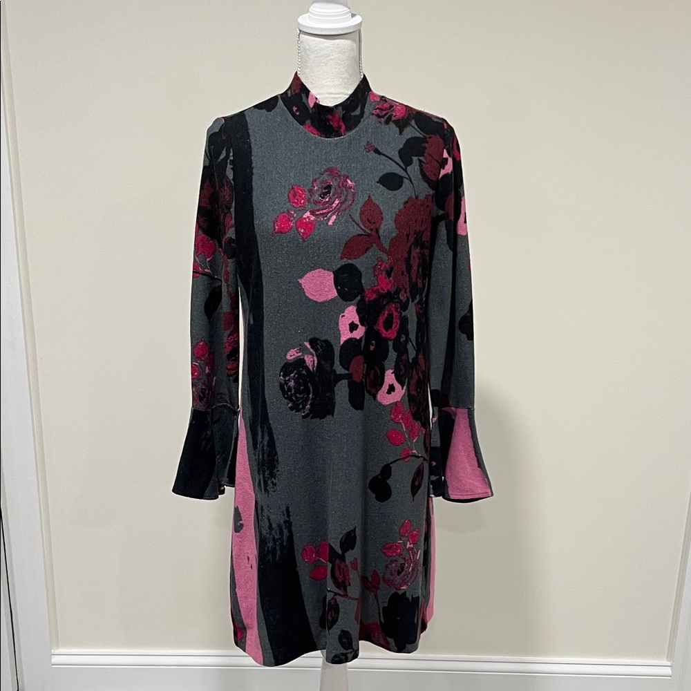 Chelsea & Theodore Floral Long Sleeve Mock Neck Sweater Dress Size Large